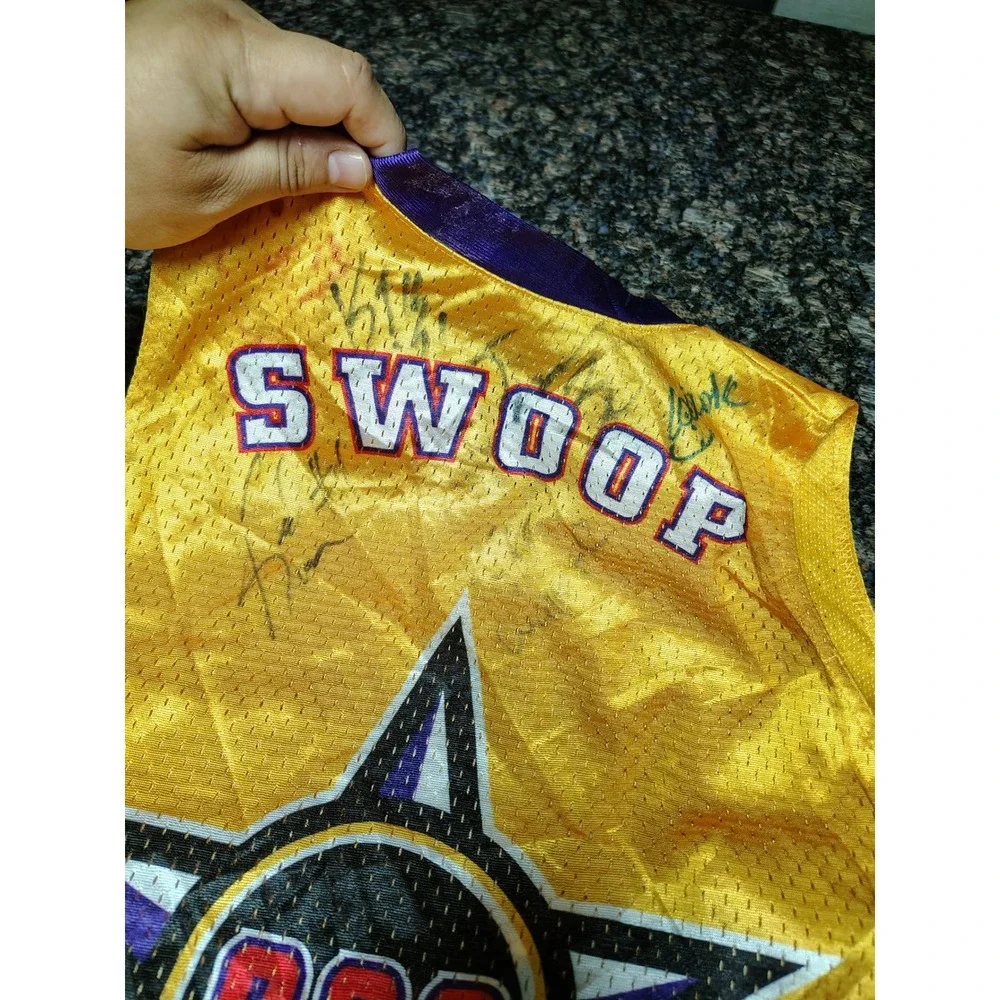 Harlem Wizards Jersey Youth Medium Yellow Signed Swoop 000 Basketball Mesh Shirt
